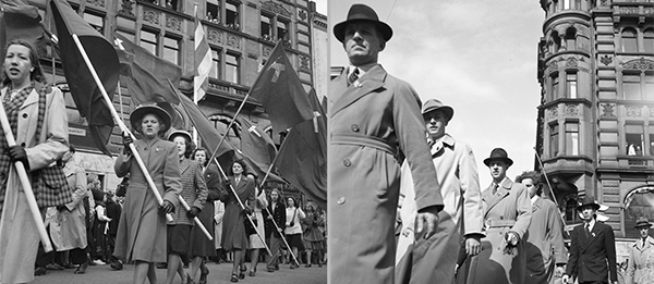 I 1947 ble arbeidernes dag offisiell fridag i Norge. Bildene over er fra markeringen i Oslo. Foto: Leif Øverland / Oslo Museum