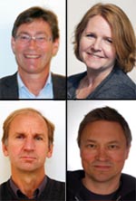Fire Fafo-forskere har skrevet sluttrapporten. Med klokken fra øverste venstre hjørne: Jon M. Hippe, Tone Fløtten, Bård Jordfald og Jon Erik Dølvik. 