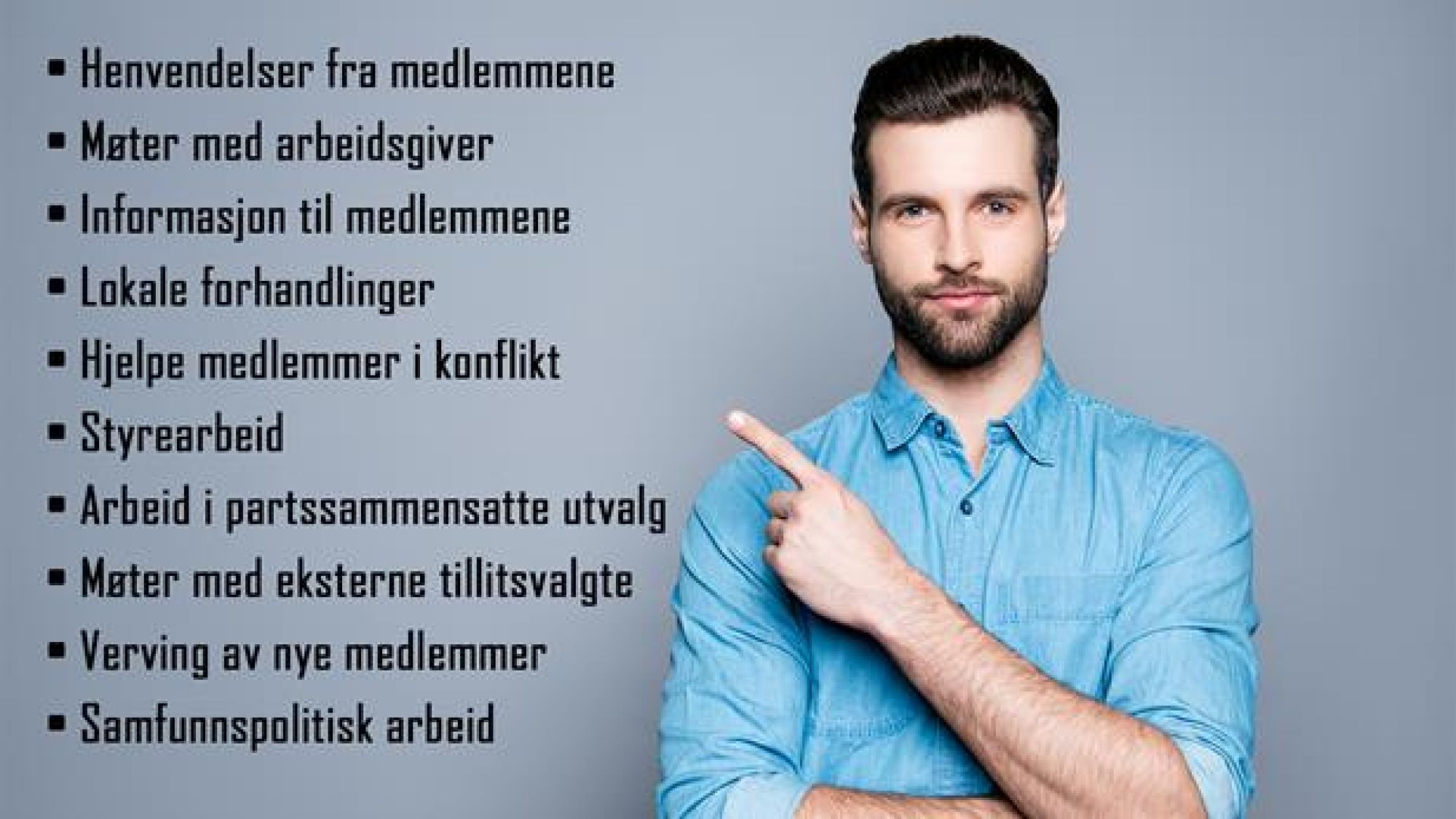 <p>MANGE OPPGAVER: Verving av nye medlemmer kommer langt ned på lista over oppgaver som tillitsvalgte bruker mye tid på, ifølge en ny undersøkelse. For flest var ellers den viktigste motivasjonen for å bli tillitsvalgt å sikre medlemmene gode lønns- og arbeidsvilkår</p>